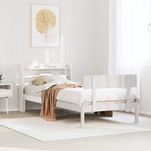 VidaXL Posteljni okvir brez vzmetnice bel 90x190 cm trdna borovina Slike