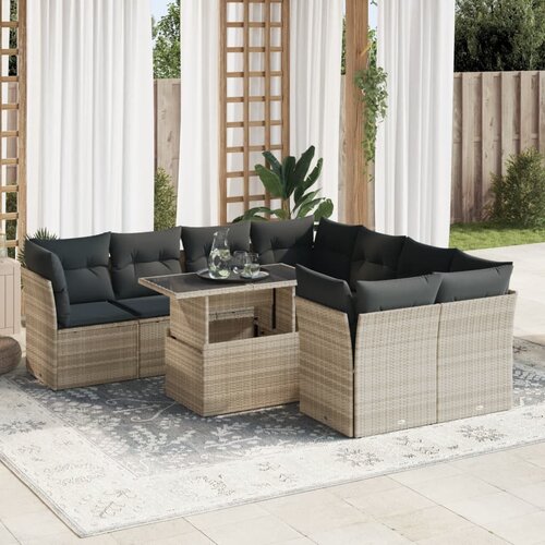 VidaXL 9-dijelni set vrtnih sofa od poliratana s jastucima svjetlosivi Slike