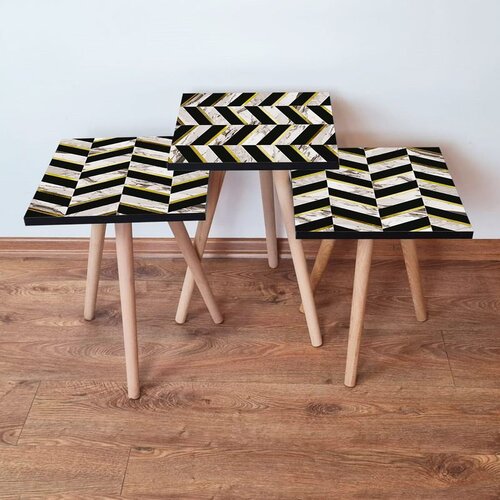 Hanah home 3Shp132 - White WhiteBlackGold Nesting Table (3 Pieces) Cene