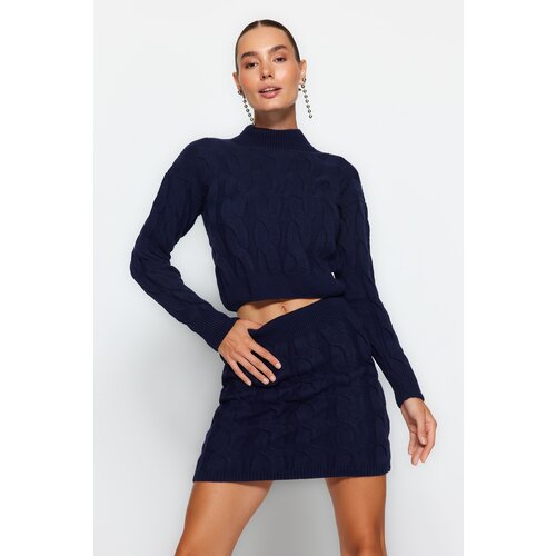 Trendyol Navy Blue Crop Stand-Up Collar Knitwear Top-Top Set Slike