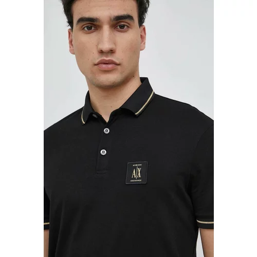 Armani Exchange Pamučna polo majica boja: crna, s aplikacijom