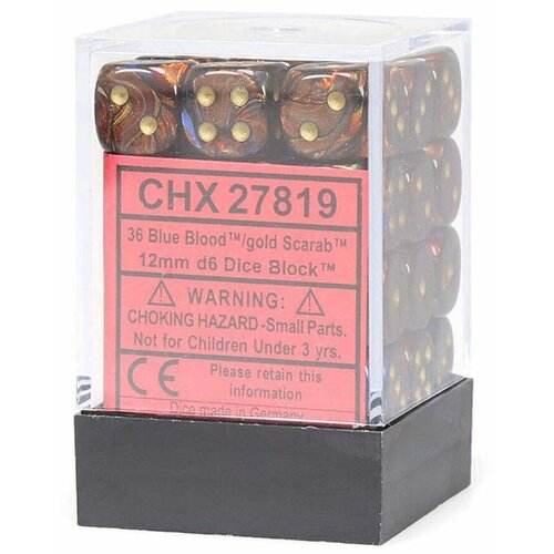 Chessex Kockice - Scarab - Luminary - Blue Blood & Gold - Dice Block 12mm (36) Cene