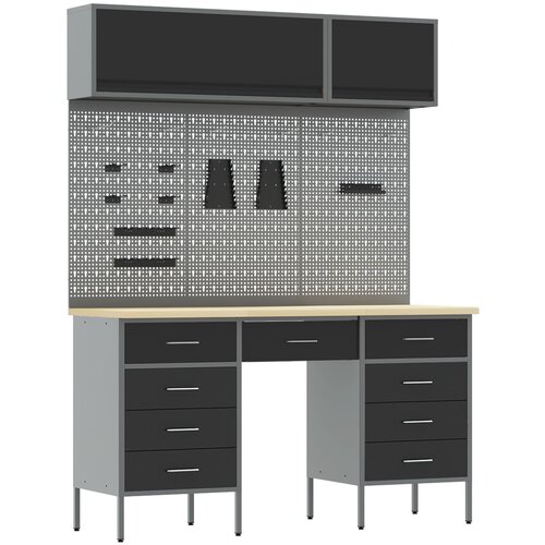 VidaXL 8-delni delovni kabinet in pegboard komplet Črn MDF in kovina Slike