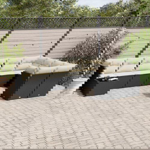 VidaXL Vrtna sedežna garnitura 10-delna z blazinami črn poli ratan Slike