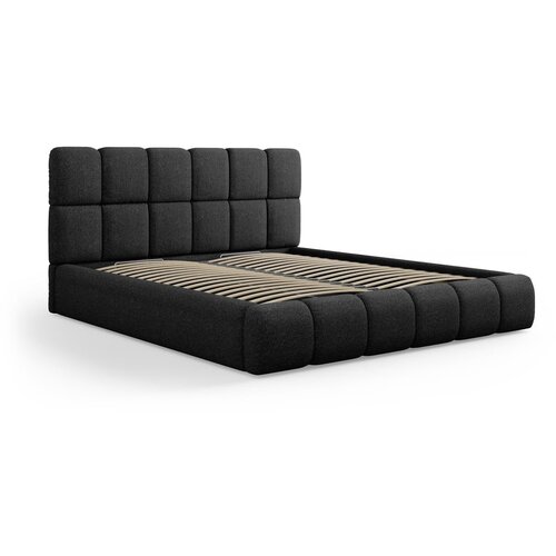 Micadoni Home Crni tapecirani bračni krevet s prostorom za odlaganje s podnicom 140x200 cm Bellis – Cijene