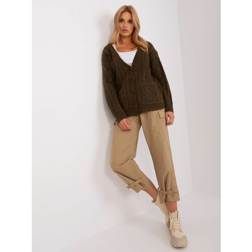Fashion Hunters Khaki knitted sweater with buttons Slike