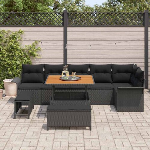  Sjedeća garnitura za vrt 9 kom. Crna poliratan 297,5 x 132,5 x 85 cm Slike