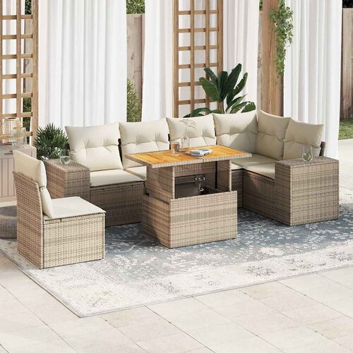 vidaXL 7-dijelni set vrtnih sofa od poliratana s jastucima bež Cijene