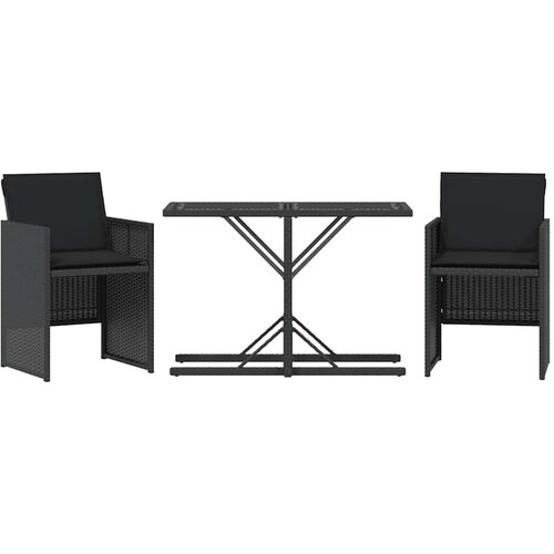  3-dijelni bistro set s jastucima crni od poliratana Slike
