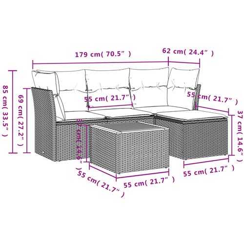  5-dijelni vrtni set sofa s jastucima bež od poliratana Slike