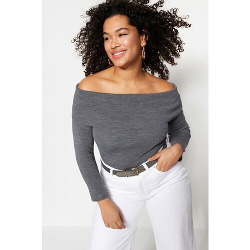 Trendyol Curve Plus Size Sweater - Gray - Regular fit Slike