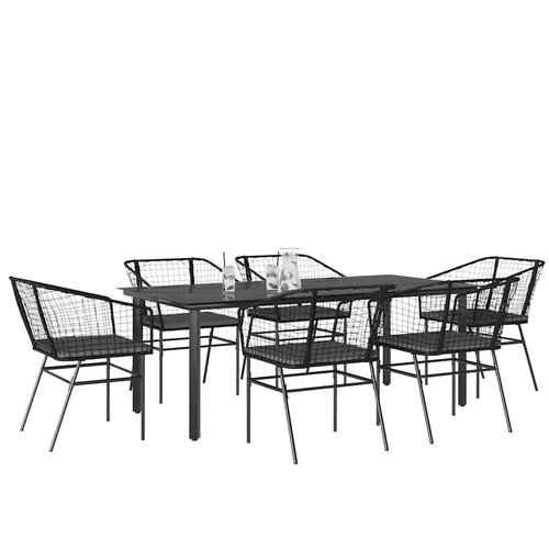  Vrtna garnitura - 6-dijelni vrtni blagovaonski set s jastucima  crno Crna i tamno siva 200 x 100 x 74 cm 6 Cijene