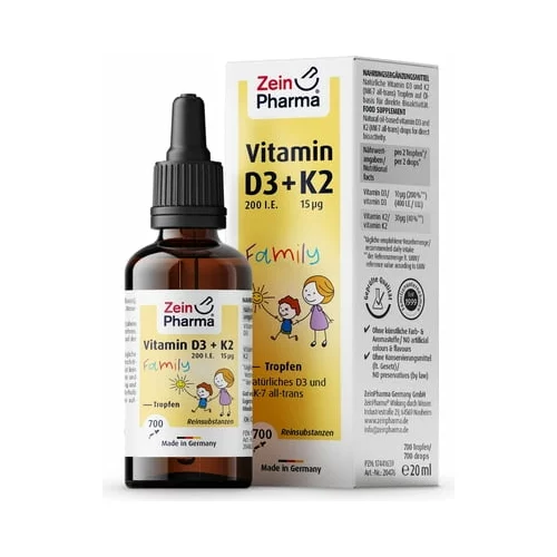 ZeinPharma Vitamin D3 200 IU + K2 15 µg obiteljske kapi