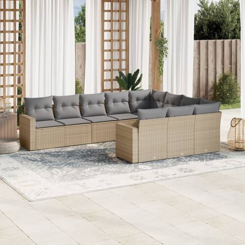 vidaXL 10-dijelni set vrtnih sofa s jastucima bež od poliratana Cijene