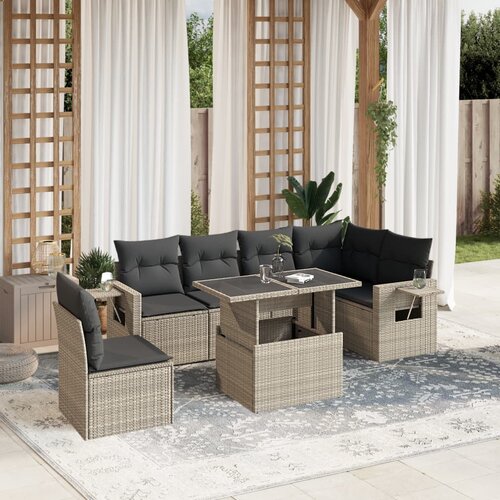VidaXL 7-dijelni set vrtnih sofa svjetlosivi od poliratana Slike