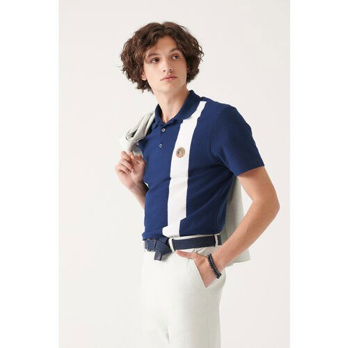 Avva Men's Navy Blue Polo Collar Jacquard Cotton Marine Printed Standard Fit Regular Cut T-shirt Slike