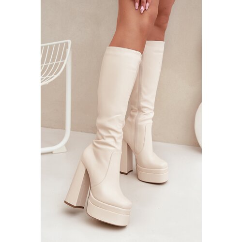 Boto Warm women&amp;#039;s ankle boots on a heel and platform light beige Lysara Slike