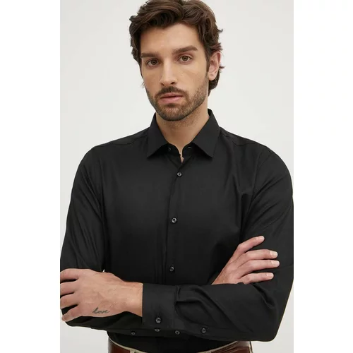 Joop! Pamučna košulja za muškarce, boja: crna, slim, s klasičnim ovratnikom, 30042502