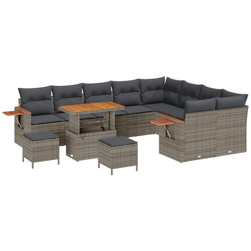  Set vrtnih sofa od 12 dijelova s jastučićima siva poly ratan akacija set vrtnih blagovaonica od 3 dijela s jastučićima siva pol Cene