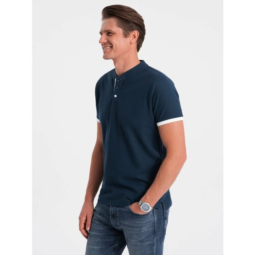 Ombre Men's collarless polo shirt - navy blue Slike