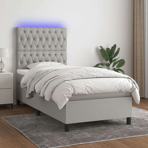  Box spring s madracem LED svjetlosivi 90x200 cm tkanina Slike