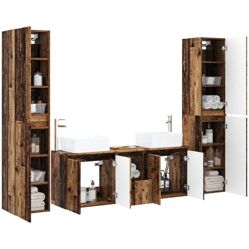  Set namje&amp;scaron;taja za kupaonicu 5 kom. Staro drvo Smeđa 33 x 34.5 x 160 cm Slike