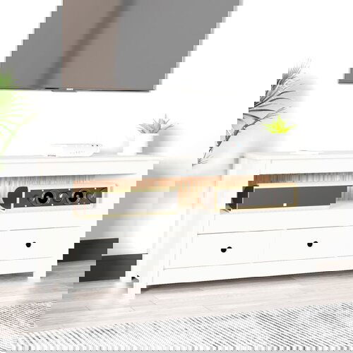 VidaXL TV ormarić bijeli 114 x 35 x 52 cm od masivne borovine Slike