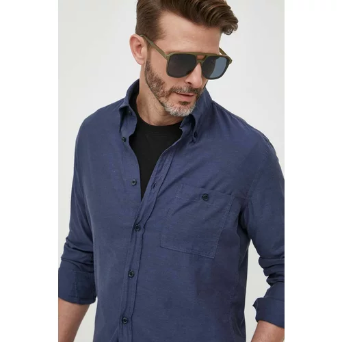 Boss Pamučna košulja za muškarce, boja: tamno plava, slim, o button-down ovratnikom