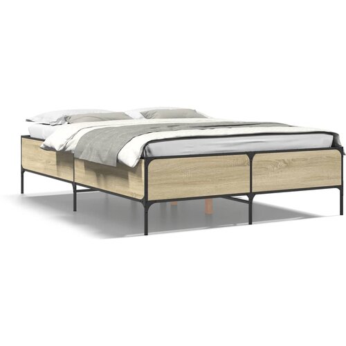 VidaXL Posteljni okvir sonoma hrast 140x190 cm inž. les in kovina Slike