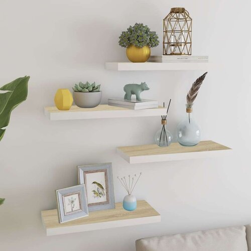 vidaXL Stenske police 4 kosi hrast in bele 60x23,5x3,8 cm MDF Cene