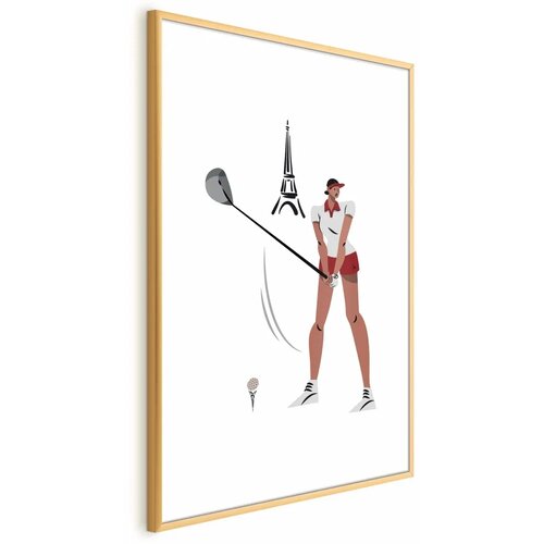  Plakat - Illustration of a Female Golfer with the Eiffel Tower in the Background 21x30 Zlatni okvir s margom Cene