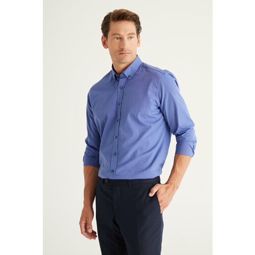 ALTINYILDIZ CLASSICS Men's Navy Blue Slim Fit Slim Fit Buttoned Collar Patterned Shirt Slike