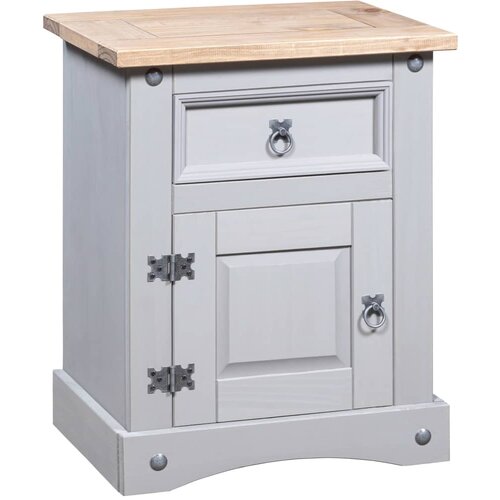 VidaXL Nočna omarica mehi&amp;scaron;ka borovina Corona Range siva 53x39x67 cm Slike