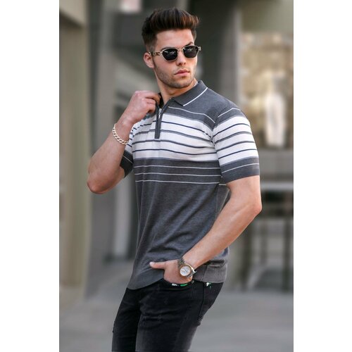 Madmext Men's Anthracite Polo Neck Zippered T-Shirt 5733 Slike