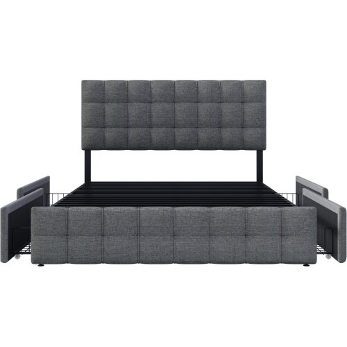 Lumor Kapitonirana lanena postelja s 4 predali – nastavljivo vzglavje + kovinsko letveno dno – 140x200 cm – siva, (22151506) Cene