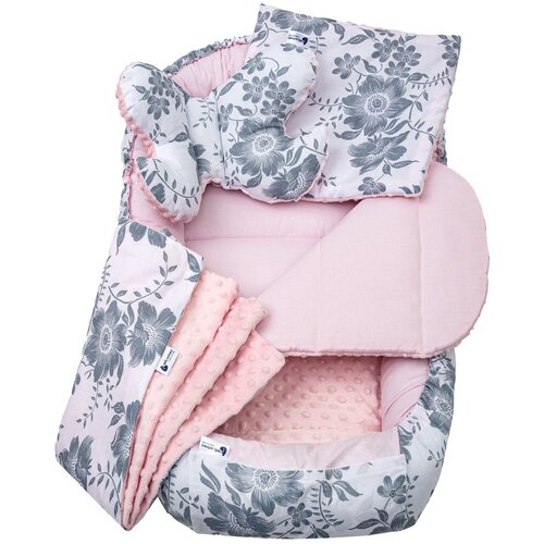 Medi Partners Cocoon in a 5-piece set (cocoon / insert / butterfly pillow / flat pillow / quilt 75x55) &amp;ndash; Berry + pink Minky Slike