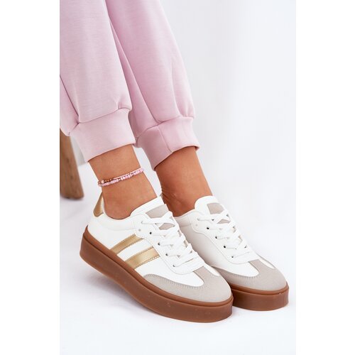 Boto EVENTO Women's Platform Sneakers Made Of Eco Leather White-Gold Elaraven Cijene