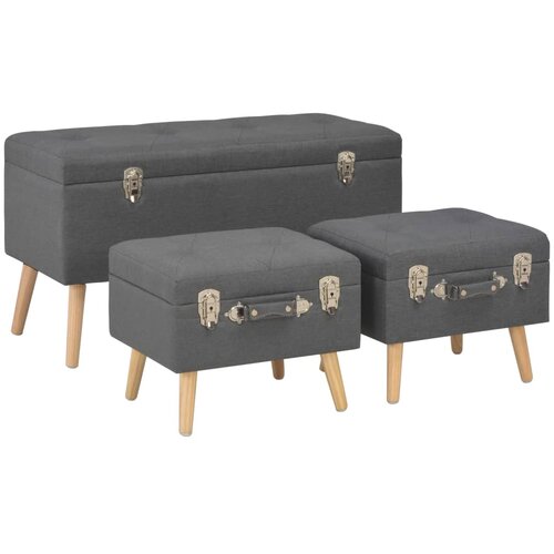 The Living Store Stolčki s prostorom za shranjevanje 3 kosi temno sivo blago - Stolček, (21482134) Slike
