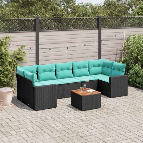  Vrtna garnitura - 8-dijelni set vrtnih sofa od poliratana s jastucima crni - Crna 1 Cijene