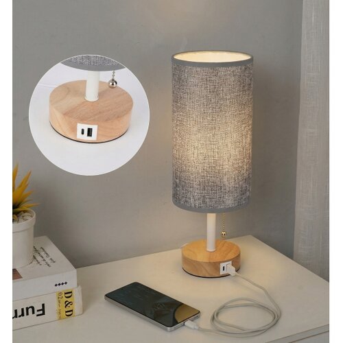  Brilagi - Stona lampa sa USB portom TABLON 1xE27/25W/230V hrast/bela/siva Slike