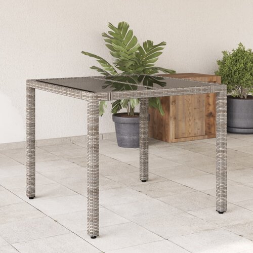  The Living Store Vrtna miza s stekleno plo&amp;scaron;čo siva 90x90x75 cm poli ratan - Vrtna Miza, (21465267) Slike