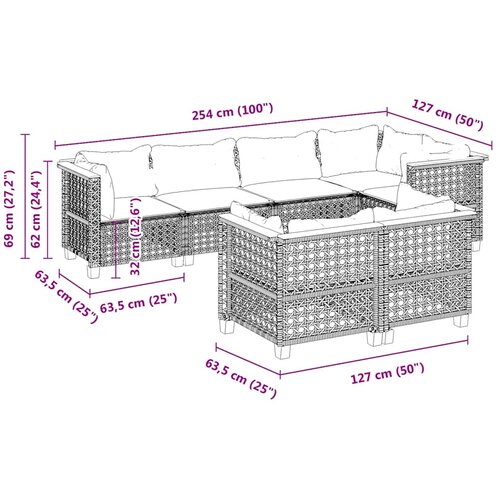  7-dijelni set vrtnih sofa od poliratana s jastucima bež 63.5 x 63.5 x 62 cm Slike
