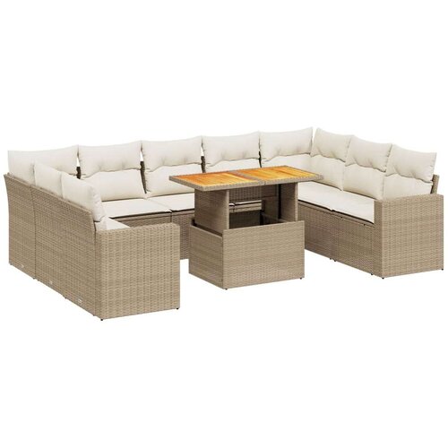 VidaXL 10-dijelni set vrtnih sofa s jastucima bež od poliratana Slike