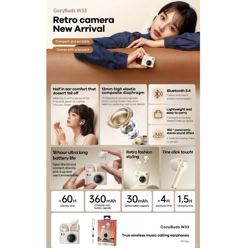 Remax bluetooth slušalice cozybuds W33 bele Cene