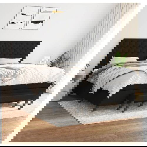 VidaXL Box spring postelja z vzmetnico črna 160x200 cm blago Slike