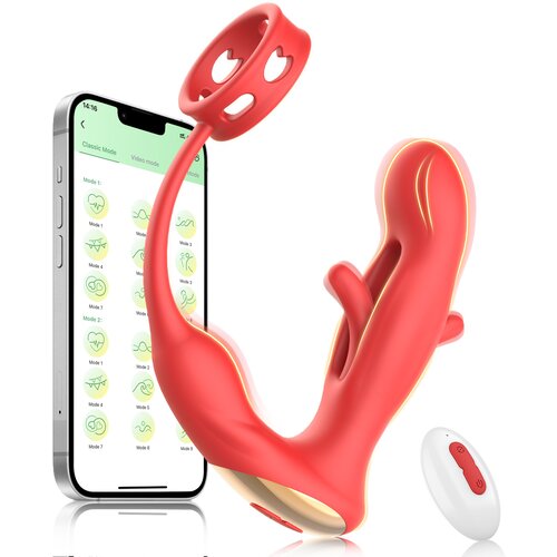 SuperLove Flapping & Vibrating Prostate Massager Anal Lock with Remote & App Red Cene