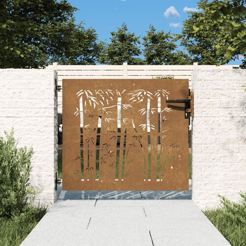 vidaXL Vrtna vrata 85x100 cm corten jeklo dizajn bambusa Cene