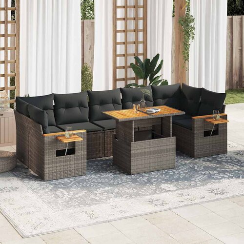 vidaXL 8-dijelni set vrtnih sofa od poliratana s jastucima sivi bagrem Cijene