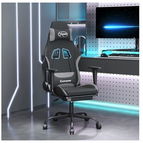  Gaming stol z oporo za noge črno in svetlo siva blago Cene