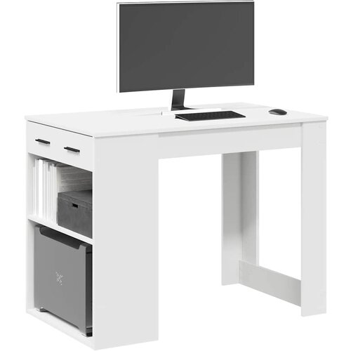 vidaXL Pisalna miza s predalom in polico bela 102x62x77,5 cm inž. les Cene